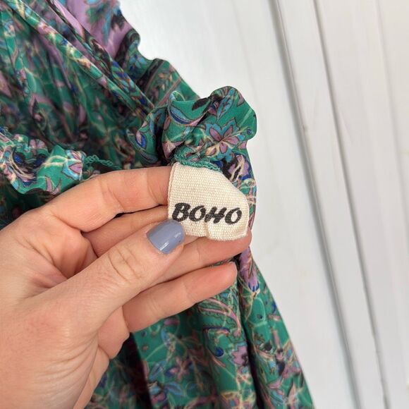 Chic Floral Midi Dress in Teal and Lavender - Picture 5 of 10